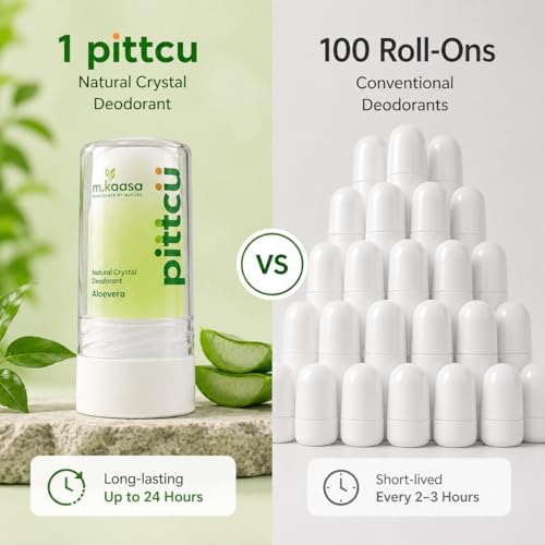 Image of Pittcu Underarms Roll-On Stick with Aloe Vera | Alum Infused Crystal Deodorant | Long Lasting Odour Protection | Fragrance Free | Non Sticky | Gentle on Sensitive Skin | Unisex 80 gm (Aloe Vera (PACK OF 1))
