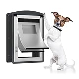ALUMANI Dog Door for Interior & Exterior Walls with Steel Frame and Telescoping Tunnel, Two Magnetic Flaps and Two Sliding Lock Panels,Up to 40lbs,Gray.