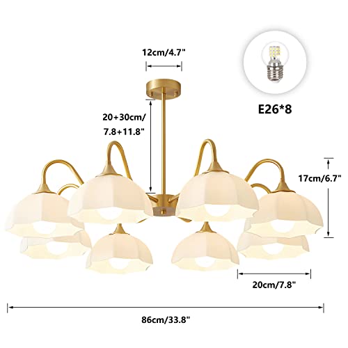 Image of Nordic Retro Gold Sputnik Chandelier 8 Light Semi Flush Mount Chandelier Minimalist Style Pendant Light for Kitchen Island Bedroom