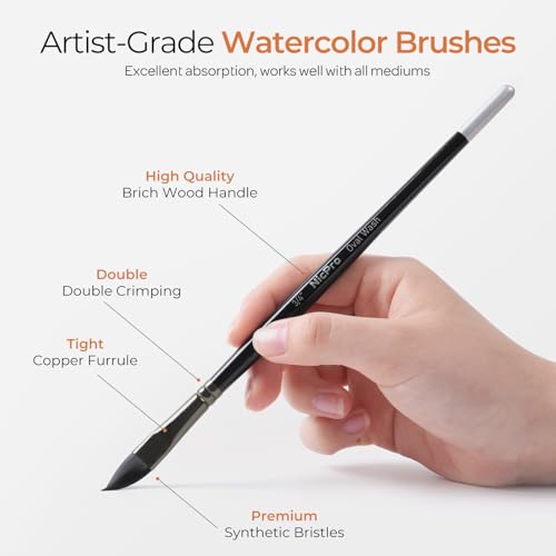 Nicpro 15PCS Watercolor Brushes, Synthetic Squirrel Professional Watercolor Paint Brush Set, Water Color Brushes with Round, Cat Tongue, Liner, Flat, Wash for Artists, Adults, Inks, Gouache