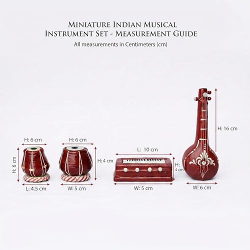 Image of Premium Terracotta Clay Miniature Musical Instruments Combo | Handmade Clay Tabla Veena Harmonium Showpiece for Home Decor, Return Gift, Table Decoration, Indian Handicraft (Large)