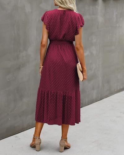 Image of BTFBM Women Summer Bohemian Floral Casual Wrap V Neck Ruffle Cap Sleeveless Belt A-Line Pleated Hem Midi Sun Dress White
