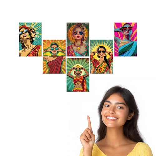 Image of SiddArtify Pop Art Women in Sunglasses Art Print Set - Set of 2-4x6 Inch - Board (Pack of 6) - Sticker (Pack of 6) Wall Room Decoration art Poster Prints