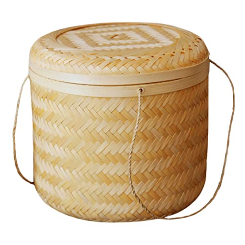 Cubo de bambú para alimentos, para oficina, cocina, juguete, jacinto, agua, de mano, de ratán, para almacenar pan, té, repostería, baño, con asa, para servir bocadillos, huevo
