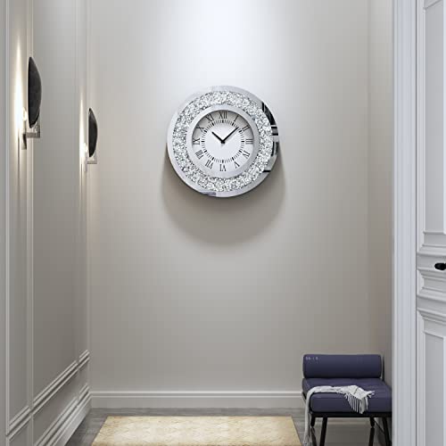 Goand Crystal Diamond Clock-12 X12 Round Crystal Sparkle Twinkle Bling Mirror Clock For Wall Decoration Bedroom, Hallway, Dining Room And Living Room #TOP2