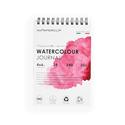 Image of myPAPERCLIP Pigmenta - 4 * 6 inch Watercolor Paper Journal | 240 GSM, 24 Sheets, 20% Cotton | Cold-Pressed & Acid-Free | Suitable for Both Wet & Dry Painting | Spiral Bound