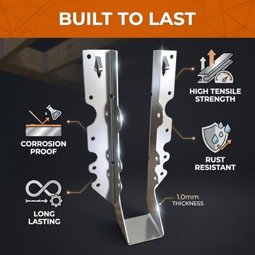 Image of 25 Pack 2x10 Joist Hangers, 18 Gauge Galvanized Face Mount | Wood connectors for rafters, beams and framing projects; suitable for decks, floors and pergolas.