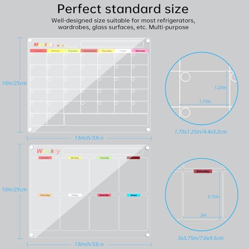 Acrylic Magnetic Calendar for Refrigerator, 2 Pack 10\"x13\" Clear Fridge Calendar, Dry Erase Planning Boards, Monthly Planner and Weekly Planner