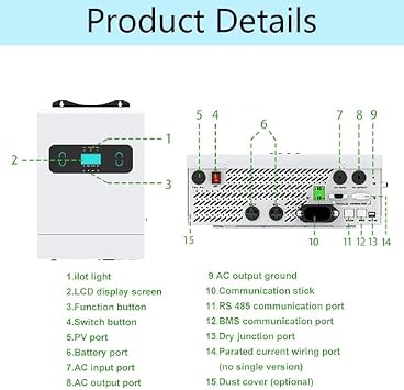 Solar Inverter 3KW 220V Single-Phase Off-Grid Hybrid with 60A MPPT Controller, Pure Sine Wave, Supports Batteryless,