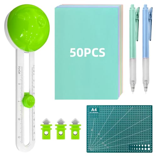 Circle Cutter, Craft Rotary Circle Cutter Compass Cut Paper Trimmer with 3 Replaceable Blades for Art and DIY Crafts, Cards Making Includes 50 Sheets of Cardstock, Cutting Mat and 2 Cutting Pens