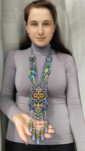 Collar gerdan de búho ucraniano y pendientes artesanales de cuentas multicolor 5