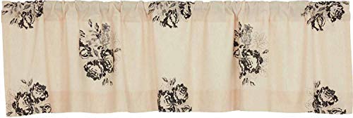 Piper Classics Lydia Black Floral Valance Curtain, 16\" x 72\", Vintage Farmhouse Boho Style Flower Print Window Treatments, Cream & Black