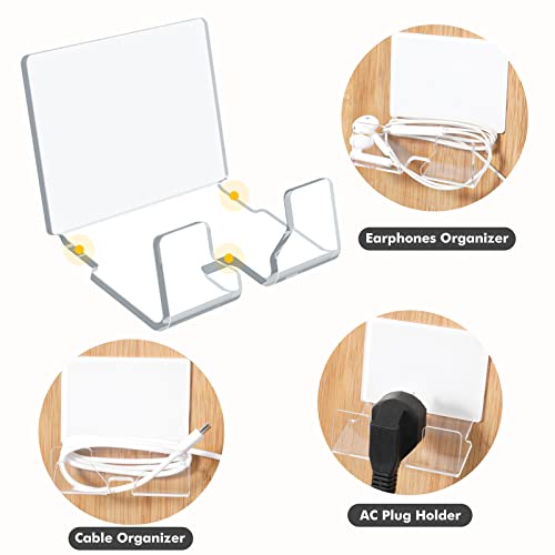 Kamehame 2 Pack Wall Mount Phone Holder Adhesive Cell Phone Charging Stand Smartphone Storage Organizer Bracket For Home Office Compatible With All Phone, Silky White & Clear #TOP2