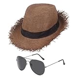 MmotZsb Strohhut Herren Damen Mit Sonnenbrille, Strohhut Gärtner, Hawaii Hut,...