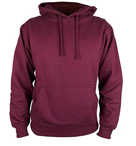 Vasego Clothing | Mens Plain long sleeve Hoodie Fleece Pull-Over | Soft and comfy Adult Top Sweatshirt Hoodies | Work and longe wear | Non-zip Up | Uni-Sex | 80% Cotton 20% Polyester (Burgandy) (1, L)