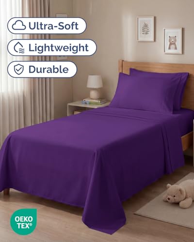 Image of Twin 4 Piece Bed Sheet Set - Comfy, Breathable & Cooling Sheets - Purple | Ultra Soft Hotel Luxury Bedding Set with 8-16 Inch Deep Pockets, 1 Flat & 1 Fitted Sheet & 2 Pillowcases, Wrinkle & Fade Free