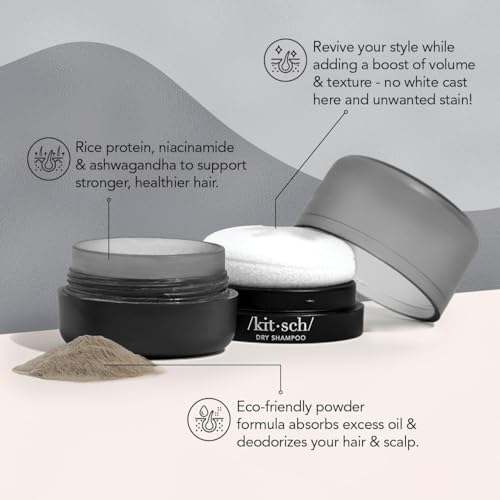 Kitsch Dry Shampoo Powder for Women & Men Dry Shampoo for Dark Hair w/Rice Protein - Unscented, Volumizing, No White Cast, Non Toxic, Non Aerosol, Organic, Paraben & Benzene Free, Travel Size - 8g image 2