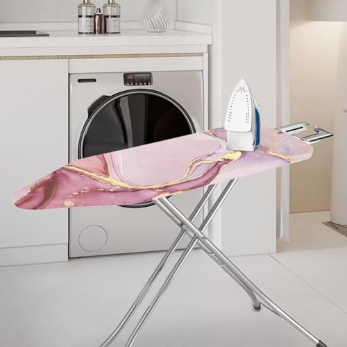 Image of Ironing Board Cover, Elastic Edge Universal Size Fit Standard Ironing Boards, Hook and Loop Fastener Strap, Pink Marble Pattern 15 inch x 54 inch