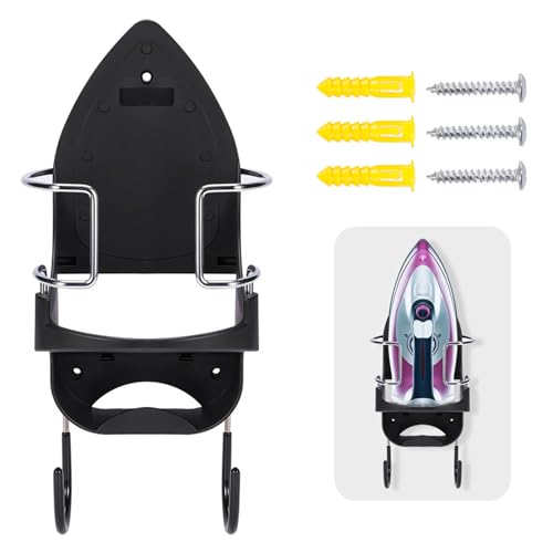 Kuanght Ironing Board Holder Wall Mount Electric Iron Hanger Rack with Coat Hook Household Bathroom Iron Shelf Laundry Room Ironing Board Rack 13x 15.5x 36cm(Black)