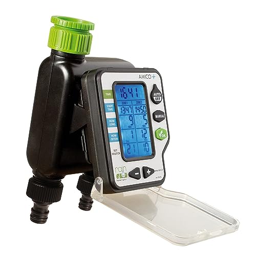 GNCGarden Programmatore di irrigazione Rain Amico +2. Programmatore di rubinetto + elettrovalvola | Programmatore a batterie intelligente con regolazione del tempo e versatilità per giardini