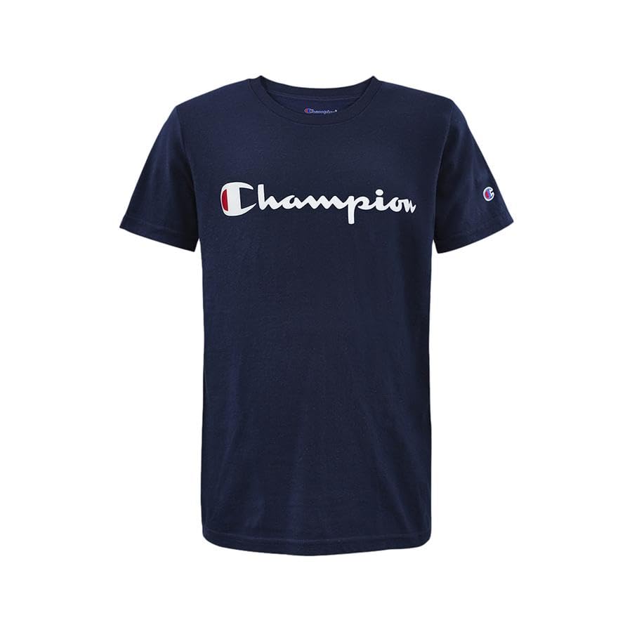 Champion Boys Heritage Short Sleeve Cotton Logo Tee Kids (Heritage Navy, Small)2