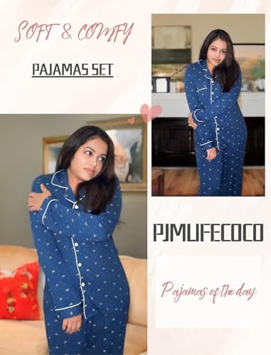 Image of Pjmlifecoco Pajamas Set Long Sleeve Womens Button Down Sleepwear Two Piece Nightwear Soft Pj Lounge Sets S-XXL
