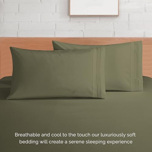 Elegant Comfort Luxurious 1500 Premium Hotel Quality Microfiber 4-Piece Sheet Set, 18-24 Inches Deep - Extra Deep Pocket Sheets - Ultra Soft 4PC Deep Pocket Sheets, Queen, Sage/Green