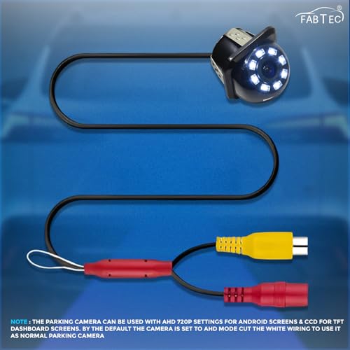 Image of FABTEC Car Reverse Backup Parking Camera for All Cars (8 Led, Cap Type Number Plate Mounting Camera) (AHD /CCD Vision), (1 Yr Warranty)