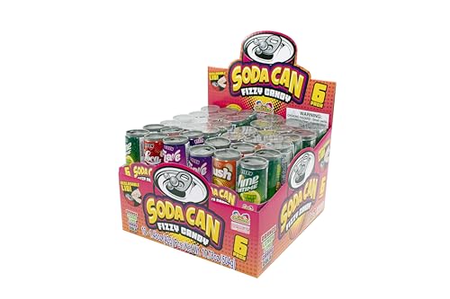 Image of 36 Kidsmania Mini Soda Can Fizzy Candy, 1.48 oz, Goody Bag Filler - Party Favor - 4 Assorted Flavors! (6 Packs of 6 Cans)