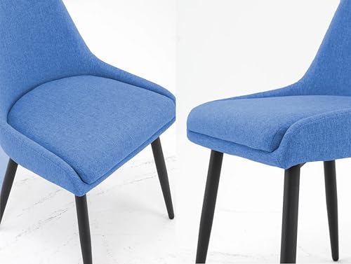 Image of Finch Fox Morris Glam Comfortable Fabric Upholstered Padded Living Room Side Dining Chair for Cafeteria Bedroom, Restaurents, Home, Office with Black Metal Legs in Blue Color (Set of 2)