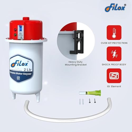 Image of Filox 2 Litre Instant Water Heater | Portable 3kW Mini Instant Electric Geyser for Bathroom, Kitchen, Salon & Office | Shockproof ABS Body | Fast Heating | Auto Cut-Off | Energy Efficient