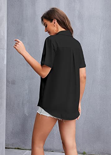 Women's Button Down Shirt Short Sleeve Collared Tops Work Office Chiffon Blouse4