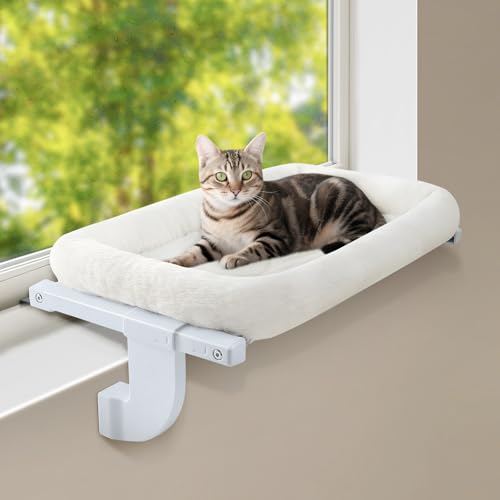 GUUSII HOME 猫ハンモック ねこベッド 掛け式猫ハンモック ねこハンモック 猫ベッド 窓際用 窓掛け式 ベッド 棚掛け ねこ はんもっく ねこソファ 猫窓パーチ 猫窓ハンモック 屋内用 頑丈 調節可能 耐久性 安定 猫用ベッド 省スペース 洗濯可能 大型猫 適用 (ホワイト(クッション型), M(長さ62cm）)（Amazon）