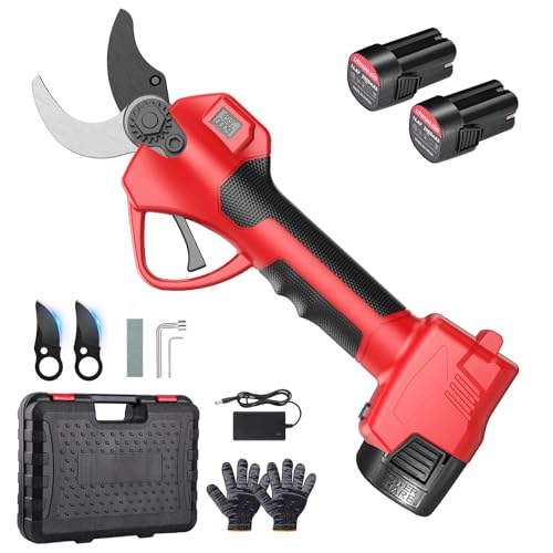Tijeras de Podar Eléctricas, 25/35 mm,Podadora Eléctrica con 2x2000mAh Baterías, Motor Sin Escobillas, Pantalla de Batería, Tijeras de Podar Batería para Jardinería, Huertos y Viñedos