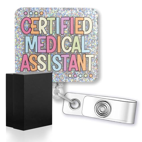rofiowa Certified Medical Assistant Funny Glitter Badge Reel for MA CMA