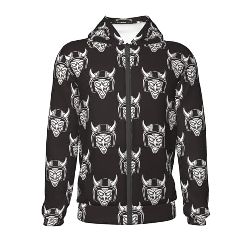 Vintage Devil Wearing Helmet Kid Hoodies Boys Zip Up Sweatshirts Girls Pullover with Pocket2