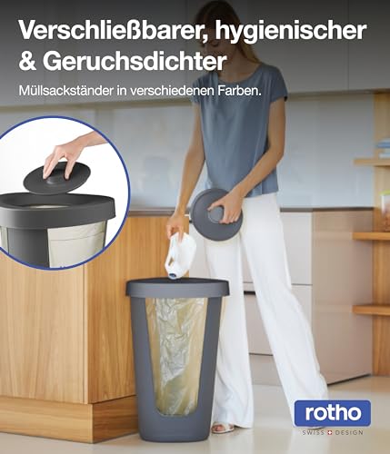 Rotho Fabu Müllsackständer gelber Sack mit Deckel, Kunststoff (PP recycelt), anthrazit, (40.0 x 40.0 x 62.1 cm) – Bild 3