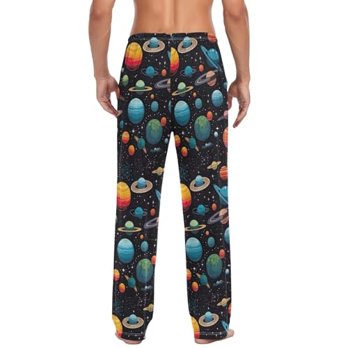 Men’s Galaxy Planets Pajama Pants with Pockets, Comfortable Lounge Sleep Bottoms#92