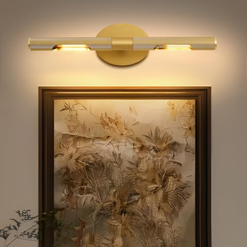 Waikmdv Brass Wall Sconces 19.7inch Modern Bathroom Vanity Lights for Pictures, Rotatable 360° Linear Wall Lighting Knurled Texture, Gold Wall Lamps for Living Room Bedroom