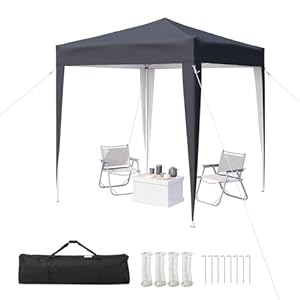 Aoxun Pop Up Pavillon 2x2m Wasserdicht, Metallrahmen-Schutzzelt, Höhe Verstellbar, Faltpavillon 2x2 mit Tragetasche für Camping Party, Grau