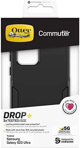 OtterBox Commuter Case for Galaxy S22 Ultra, Shockproof, Drop proof, Rugged, Protective Case, 3x Tested to Military Standard, Antimicrobial Protection, Black
