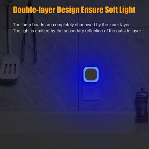 Yunlex Plug In Dimmable Wall Nightlight, Square , Auto Dusk To Dawn Sensor, Led Soft Glow, Blue Night Light For Bathroom, Hallway, Stairs, Kitchen, Bedroom, Garage, 2 Pack #TOP4