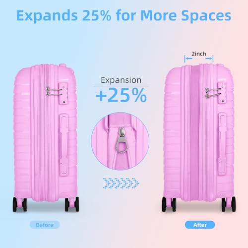 Image of LARVENDER Carry On Luggage 22x14x9 Airline Approved, Suitcases with Wheels | Expandable Hardside PP Carry On Suitcase, 20 Inch Luggage Sets 3 Piece for Women Men, TSA Lock, Neon Pink