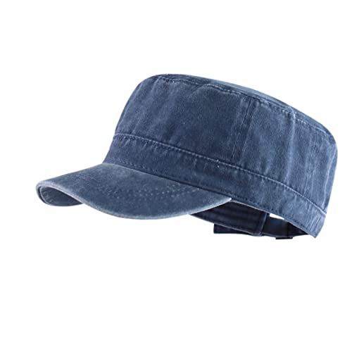 Langzhen Unisex Adjustable Cotton Army Cap Classic Washed Cadet Hat Military Flat Top Baseball Cap For Outdoor Sports And Activities(Washed-Denim Blue) #TOP16