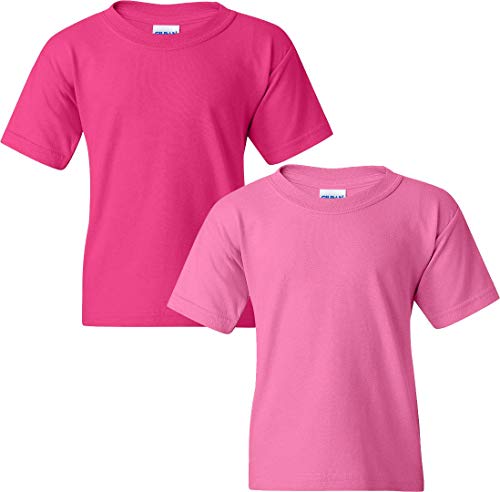 Gildan Kids' Big Heavy Cotton Youth T-Shirt, 2-Pack MED-Heliconia-Azalea