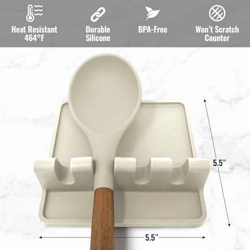 Image of Zulay Kitchen Silicone Utensil Rest with Drip Pad for Multiple Utensils - BPA-Free, Heat-Resistant Spoon Rest & Spoon Holder for Stove Top - Kitchen Utensil Holder for Ladles & Tongs - Gardenia