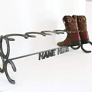 Rustic Custom Name Horseshoe Boot Rack - The Heritage Forge