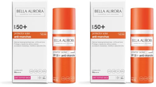 Bella Aurora Protector Solar SPF 50+ Facial Anti-Manchas Piel Normal Seca, 50 ml | Crema Protección del Sol Cara | Bloqueador Solar (Paquete de 2)