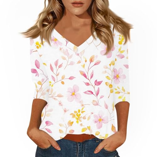 HTHLVMD Womens 3/4 Length Sleeve Tunic Tops Summer Fall Outfits 2025 Three Quarter Sleeve Casual V Neck T Shirts for Women