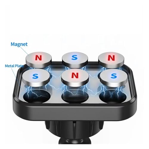 RYNVRNCOE Support Magnétique Téléphone Portable sur Grille D'aération (Version 2024) 6 Aimants Puissants Crochet Universel Fixation Mobile d'air Rotatif À 360°(Black Square) – vue 2